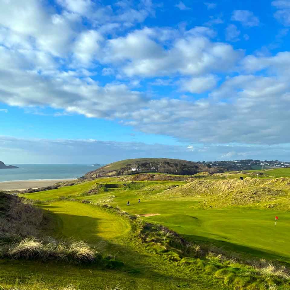 View across St Enedoc's Golf Club's Church Course, with the  the River Camel estuary and beach close by.